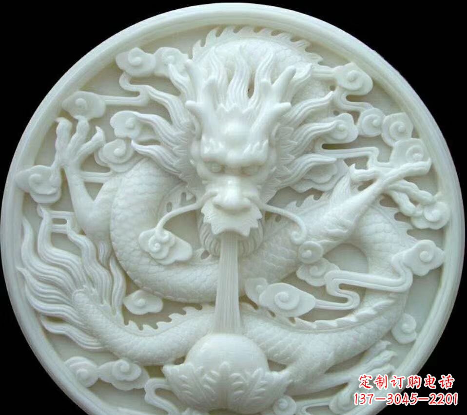 烟台汉白玉雕刻龙头摆件,悠然吟诗引领风尚