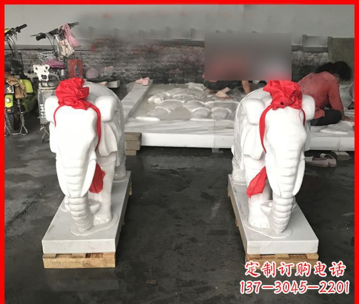 烟台汉白玉门口招财小象石雕