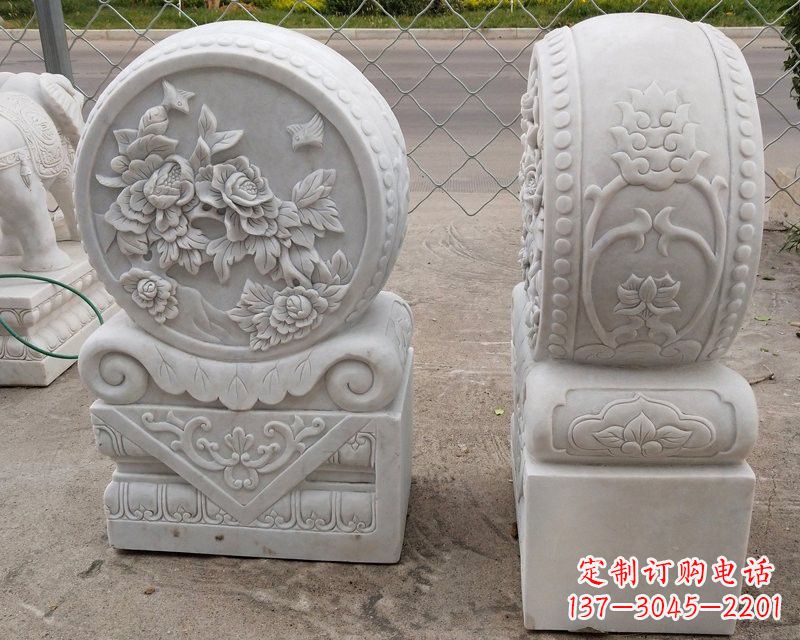 烟台汉白玉牡丹花门墩雕塑