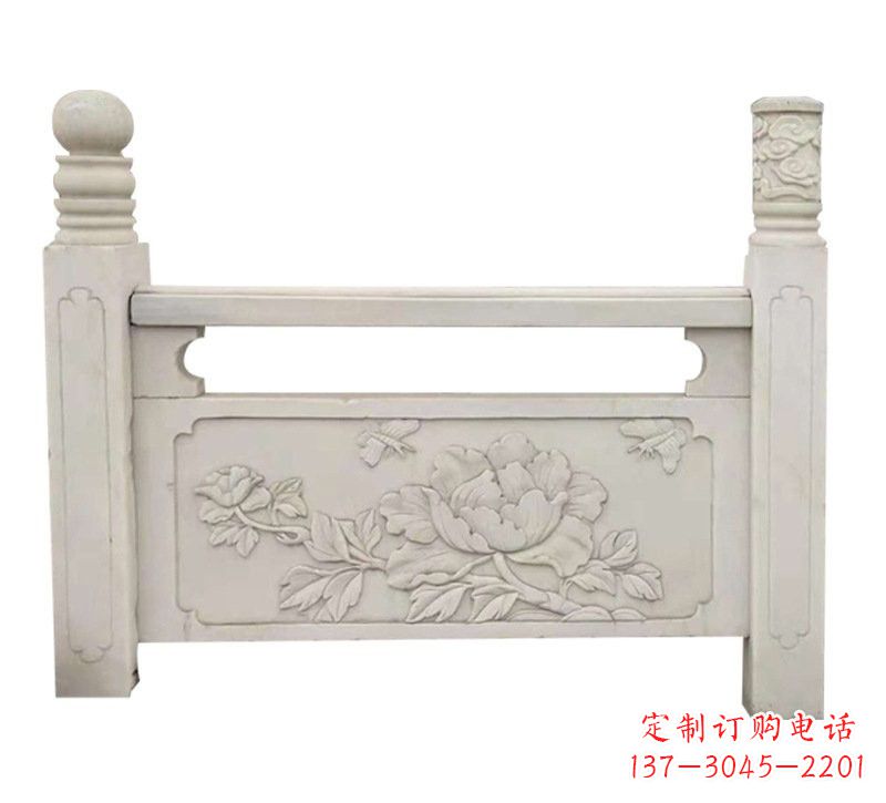 烟台汉白玉牡丹花浮雕栏板,雕塑定制精品