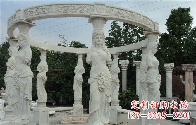 烟台汉白玉欧式凉亭雕塑,尽享悠然凉意