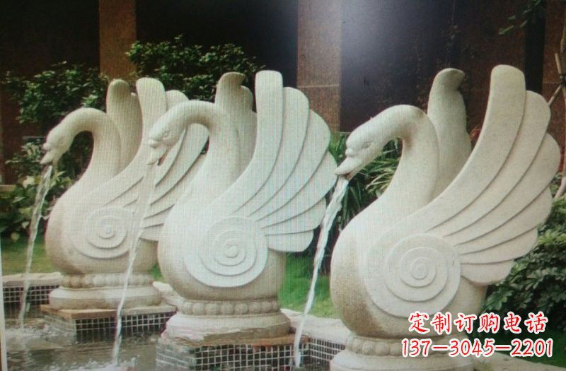 烟台天鹅之美,汉白玉喷水天鹅石雕