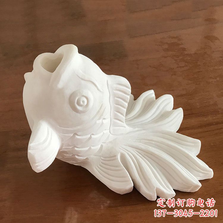 烟台精致美观的汉白玉喷水金鱼石雕动物雕塑