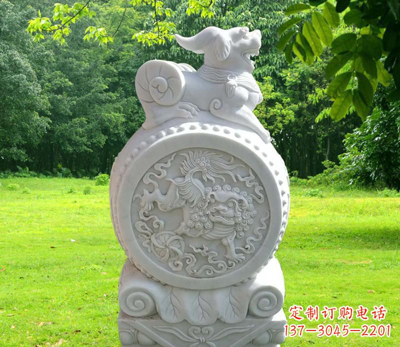 烟台汉白玉貔貅抱鼓石 (2)