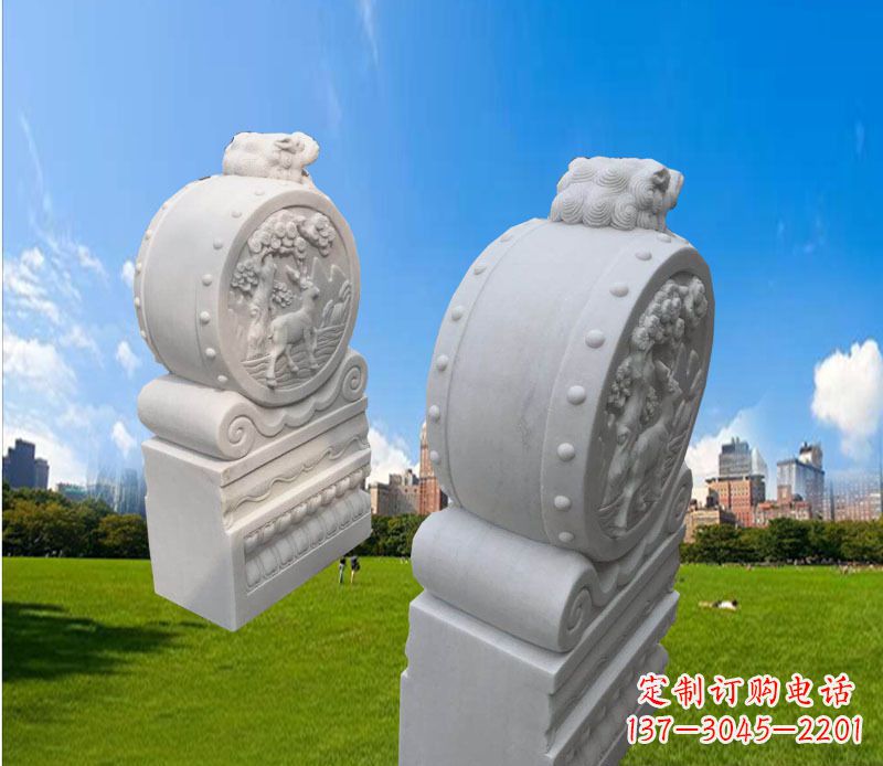 烟台精致的汉白玉门墩雕塑