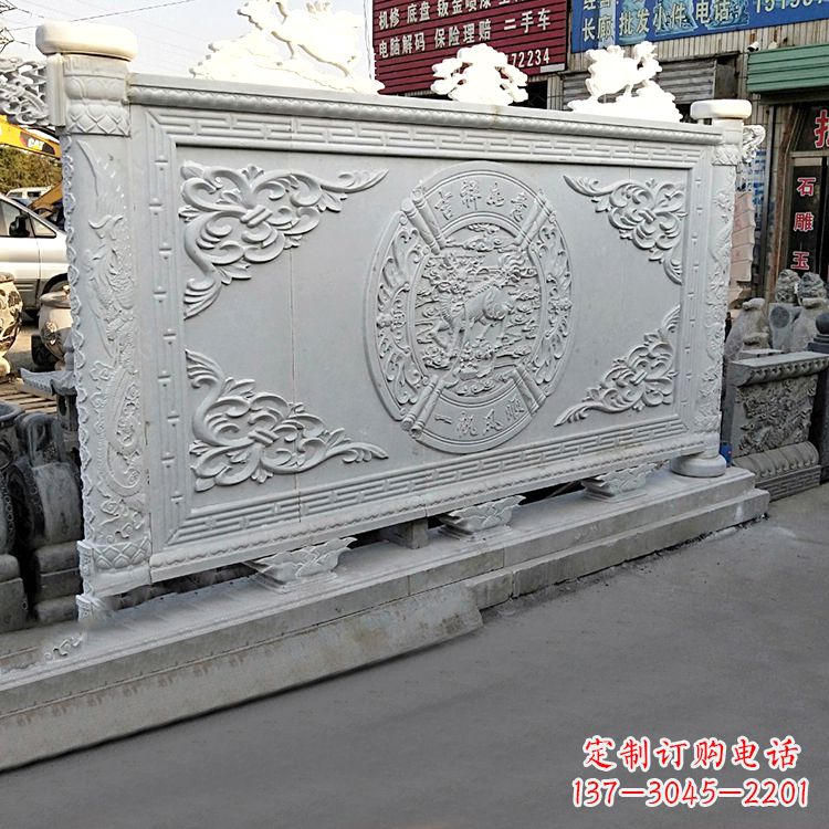 烟台汉白玉麒麟石雕影壁墙-庭院别墅院落大门古建萧墙