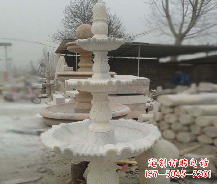 烟台汉白玉三层别墅小型喷泉石雕,让你的空间更加优雅