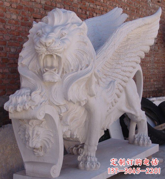烟台汉白玉圣马可飞狮石雕