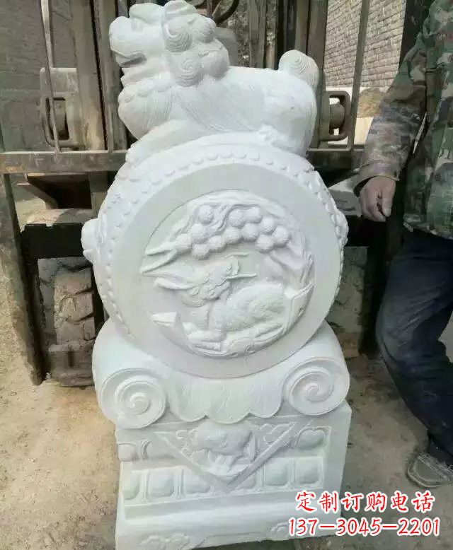 烟台汉白玉狮子门墩