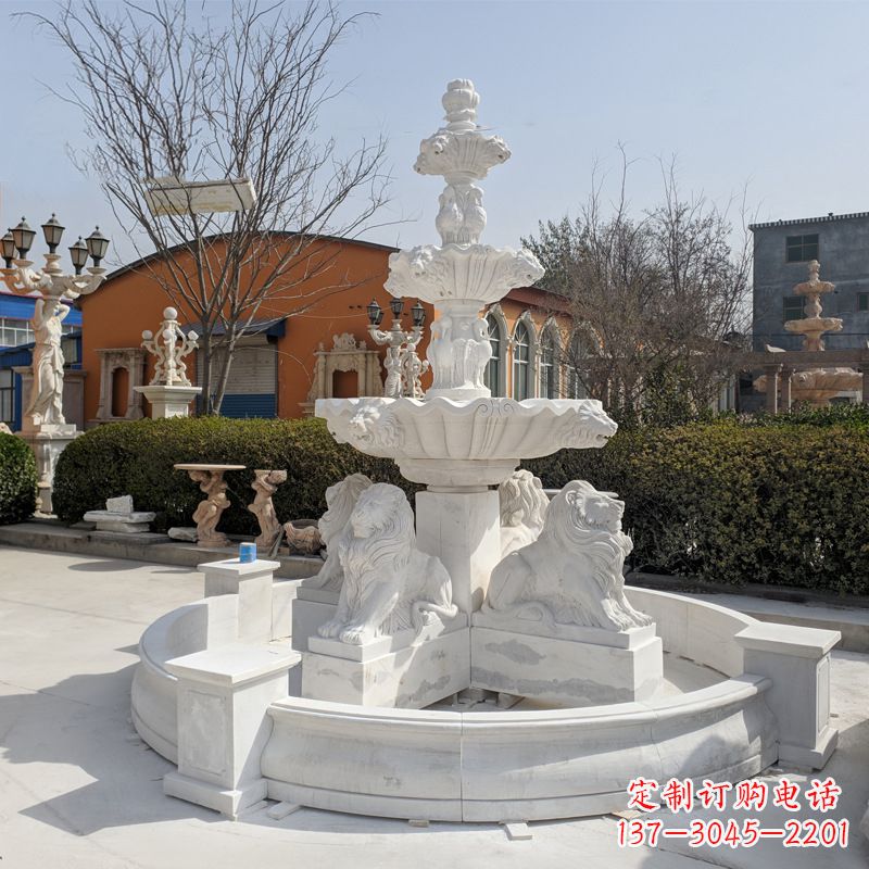 烟台汉白玉狮子喷泉雕塑