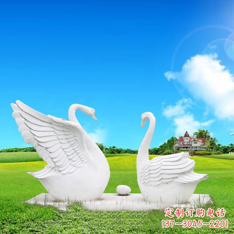 烟台汉白玉石雕天鹅-公园草坪绿地情侣动物雕塑摆件