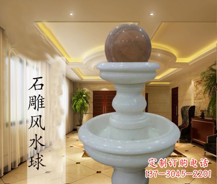 烟台汉白玉双层风水球别墅石雕