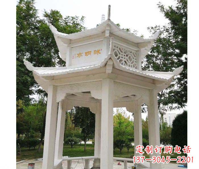 烟台汉白玉双层六角凉亭公园石雕