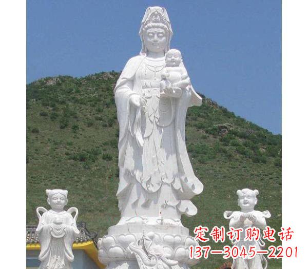 烟台汉白玉观音善财童子龙女雕塑