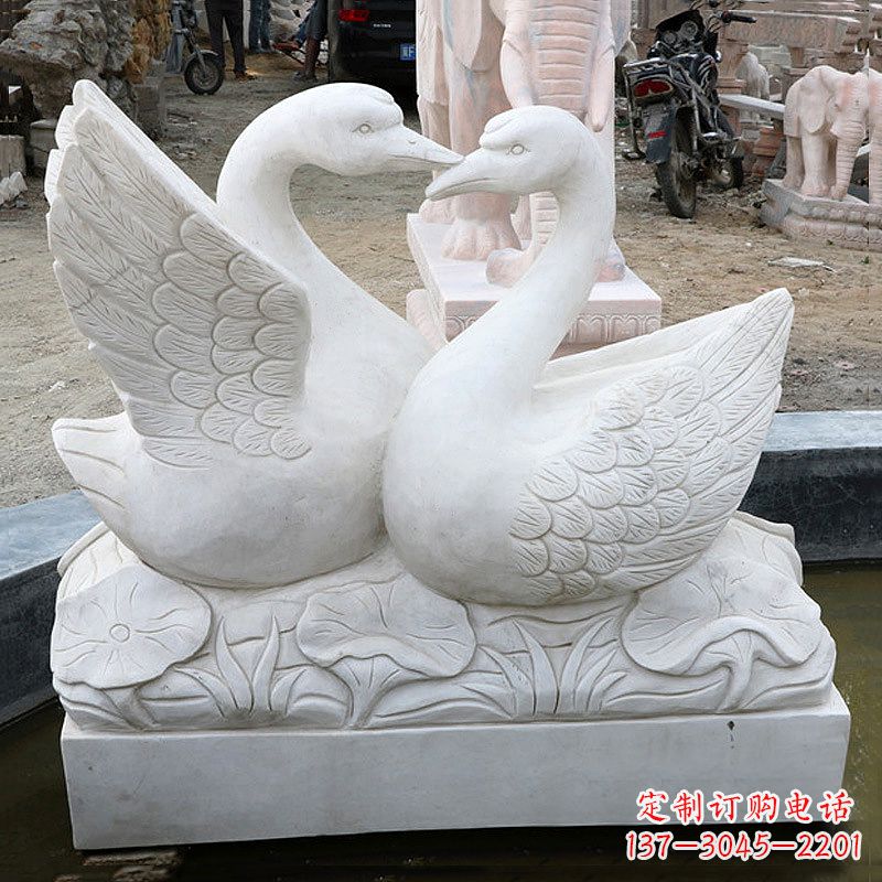 烟台精美绝伦的汉白玉天鹅石雕塑