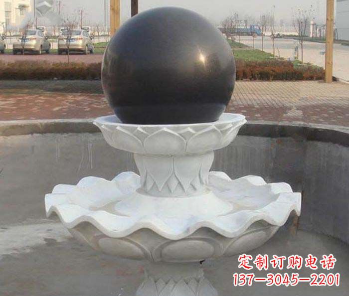 烟台汉白玉小型风水球喷泉石雕
