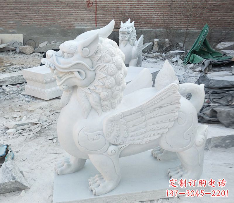 烟台汉白玉獬豸独角兽石雕