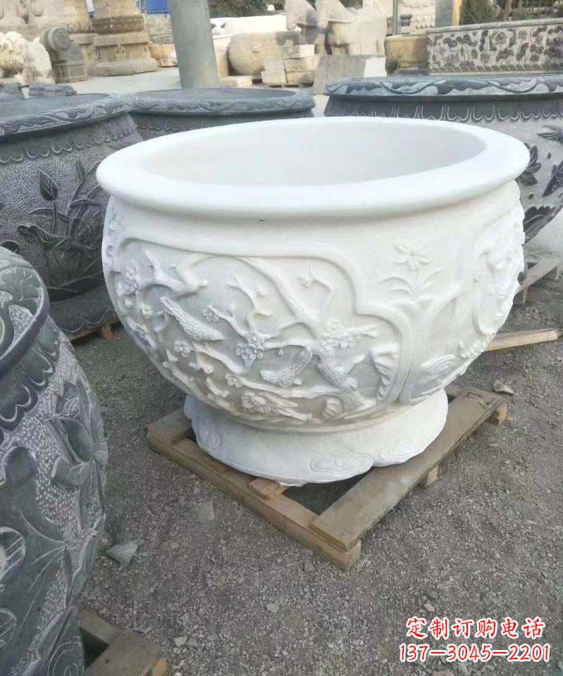 烟台汉白玉圆形水缸