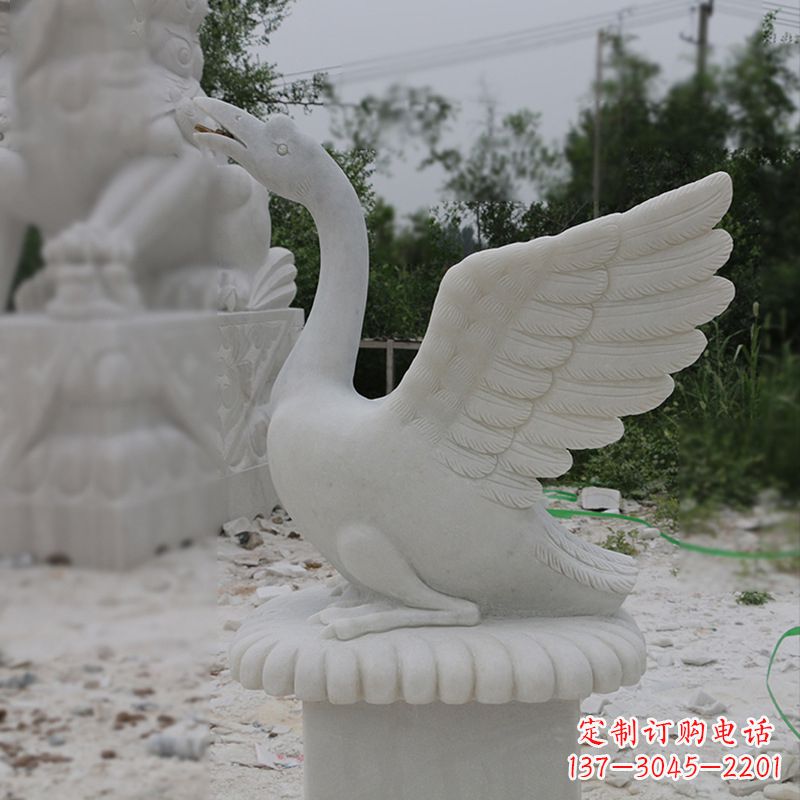 烟台精致优雅的汉白玉天鹅喷水雕塑