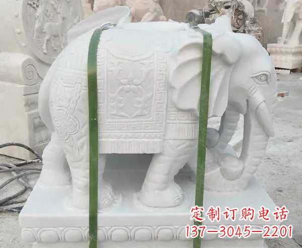 烟台瑞气四溢的汉白玉招财大象雕塑