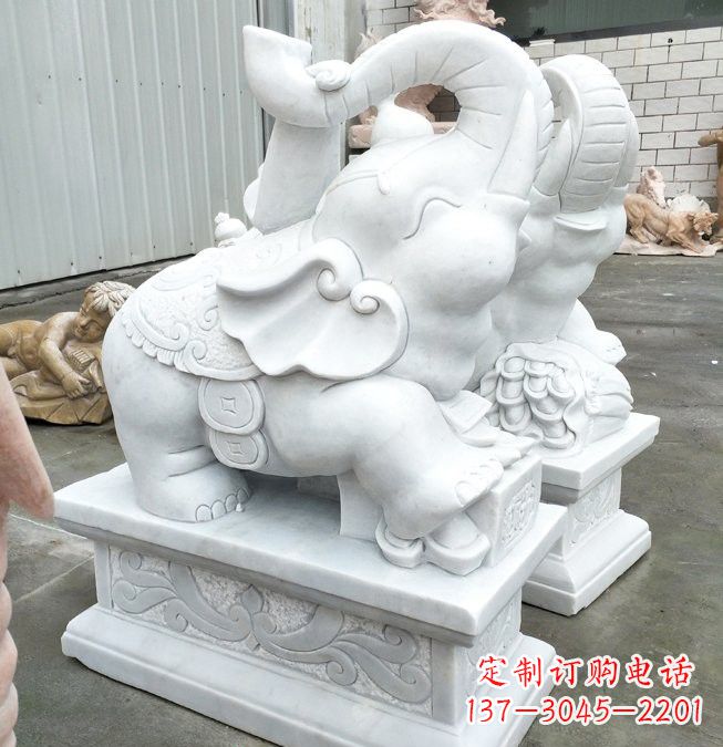 烟台汉白玉招财运小象雕塑