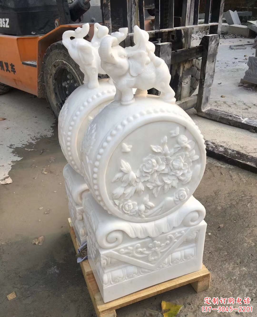 烟台汉白玉招财小象石门墩