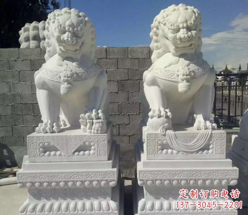 烟台汉白玉镇宅狮子石雕,完美贴近生活