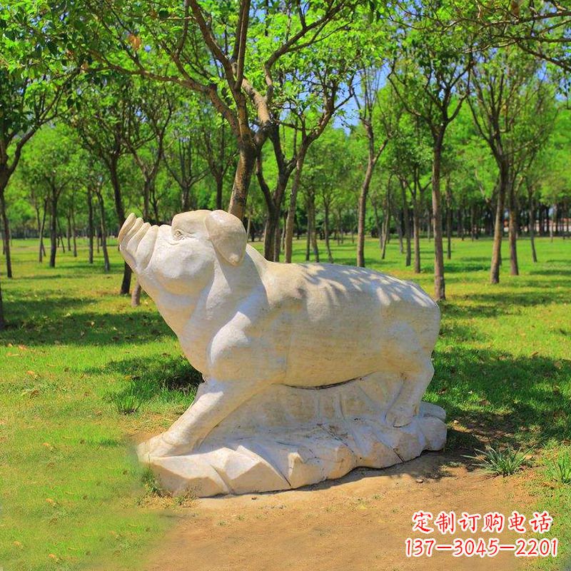 烟台传统十二生肖精美手工猪石雕动物雕塑