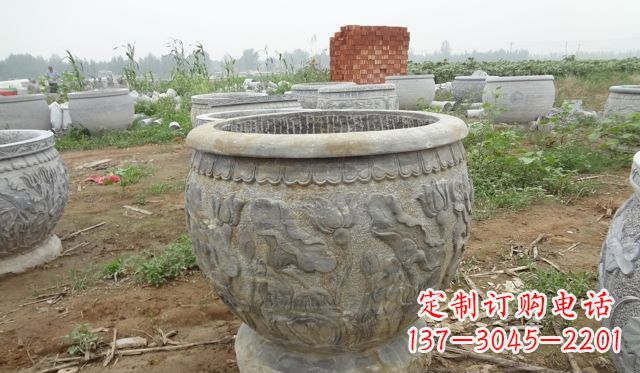 烟台荷花花盆公园景观石浮雕