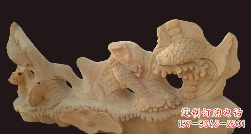 烟台荷花鲤鱼石雕,精美绝伦