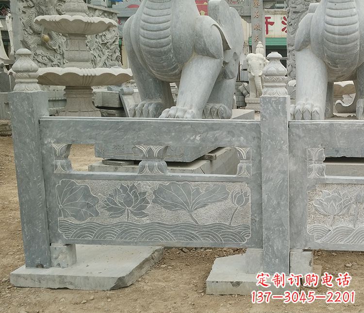 烟台荷花石浮雕仿古栏板石雕