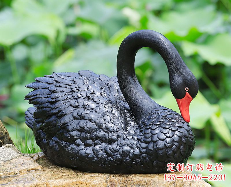 烟台玻璃钢黑色曲颈天鹅雕塑