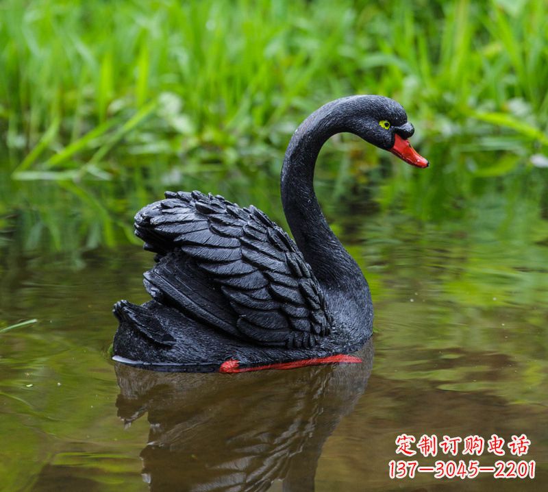 烟台黑天鹅展翅款-玻璃钢仿真天鹅摆件