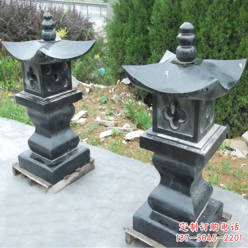 烟台黑曜石材质灯笼雕塑