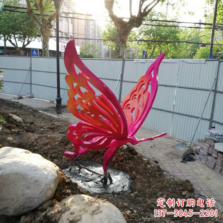 烟台红色不锈钢蝴蝶园林摆件
