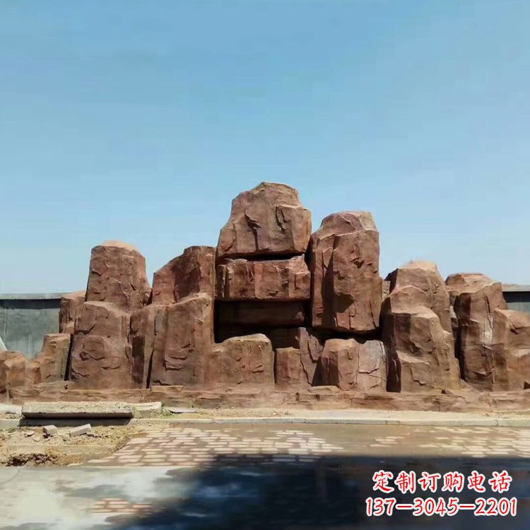 烟台假山雕塑,红色塑石精美制作