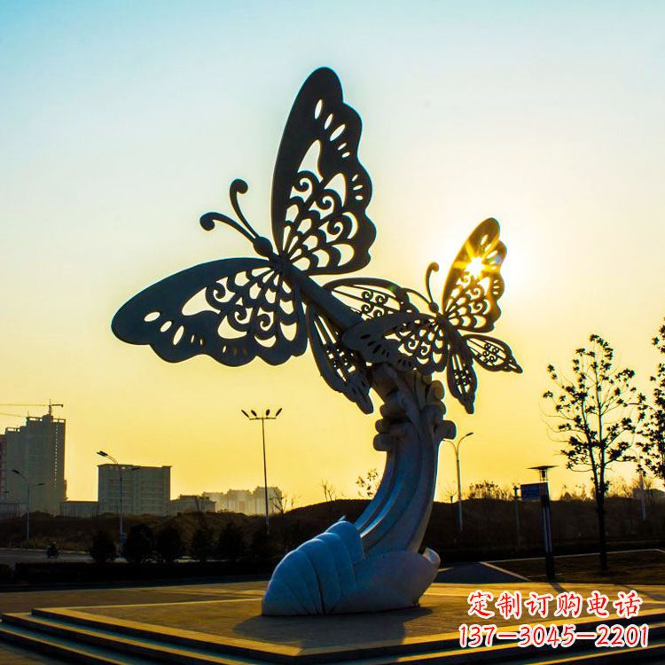 烟台户外不锈钢城市广场景观蝴蝶雕塑,公园金属昆虫装饰雕塑