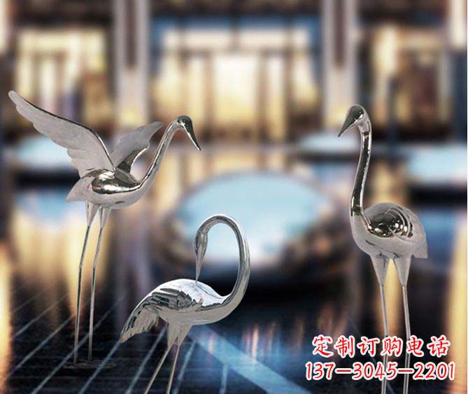 烟台精致镜面不锈钢仙鹤雕塑