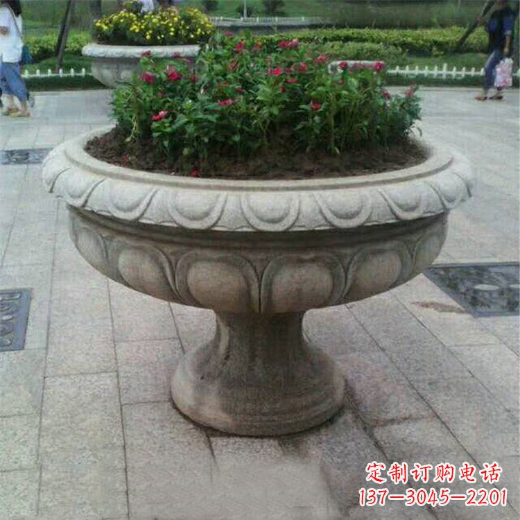 烟台中领雕塑:精美花岗岩公园石雕花盆