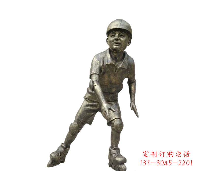 烟台滑轮滑的儿童铜雕