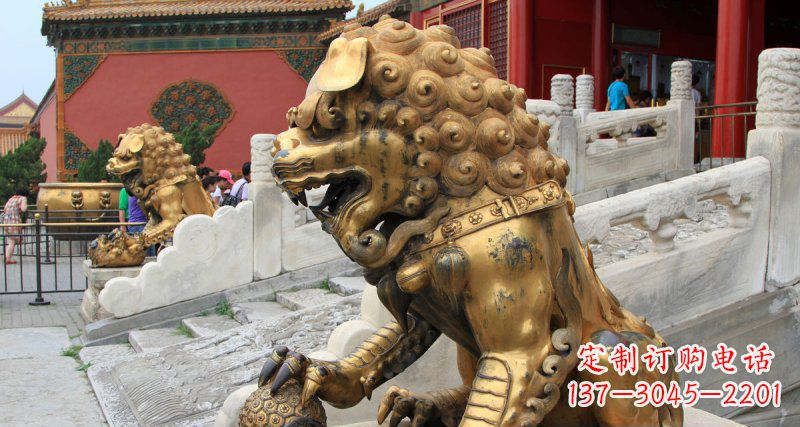 烟台黄铜狮子故宫狮雕塑,高端定制艺术品