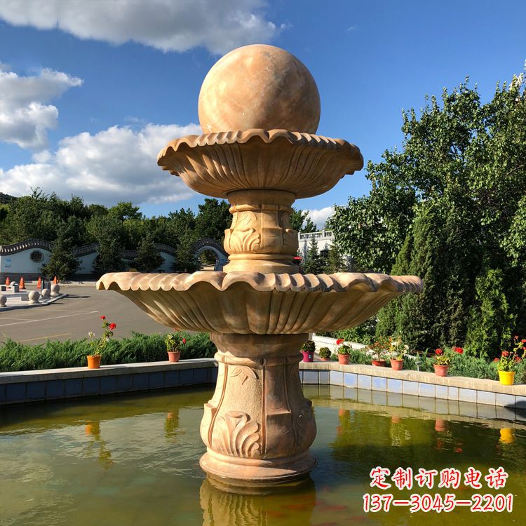 烟台黄锈石石雕喷泉