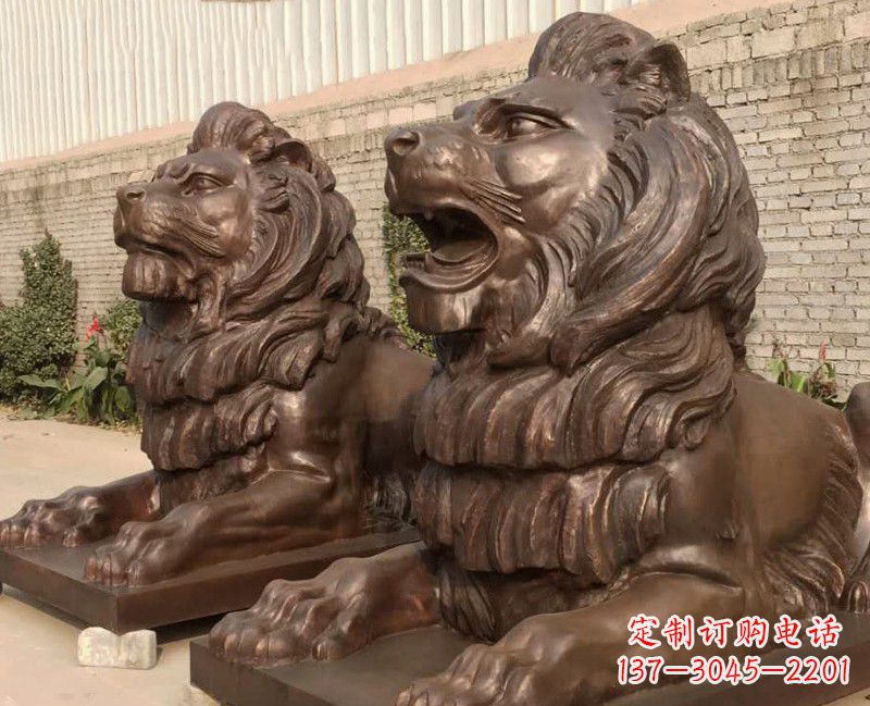 烟台汇丰铜雕狮子,威武雄壮