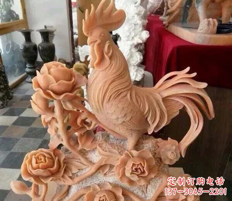 烟台国家元素:吉祥如意公鸡石雕
