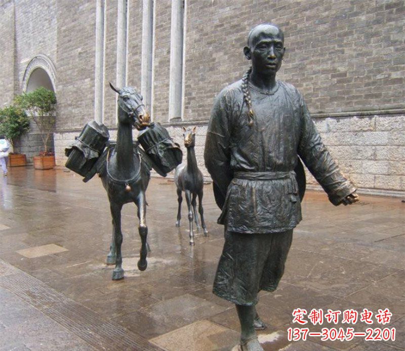 烟台中领雕塑专业定制古代人物小品毛驴铜雕