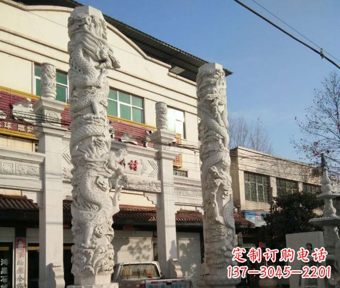 烟台景区大理石龙柱石雕 (2)