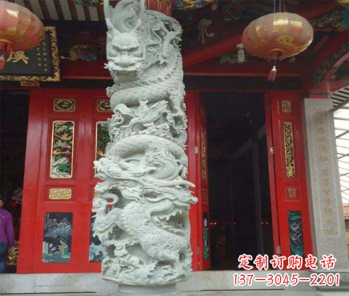 烟台景区大理石龙柱石雕