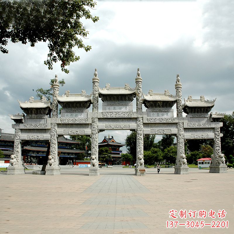 烟台精美五门石牌坊雕塑定制