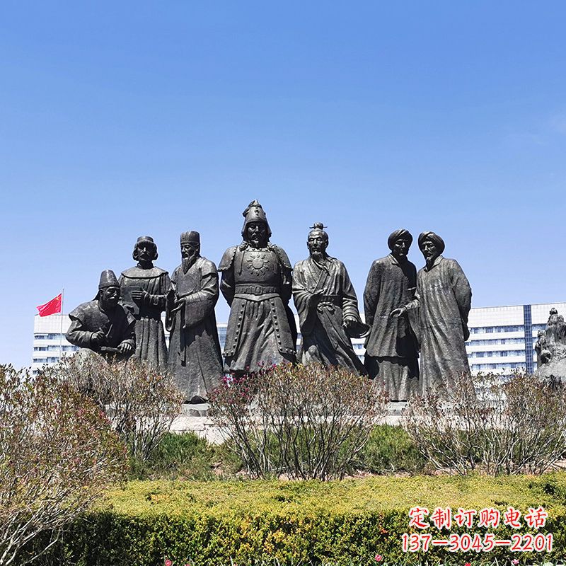 烟台景区公园成吉思汗人物群景观铜雕