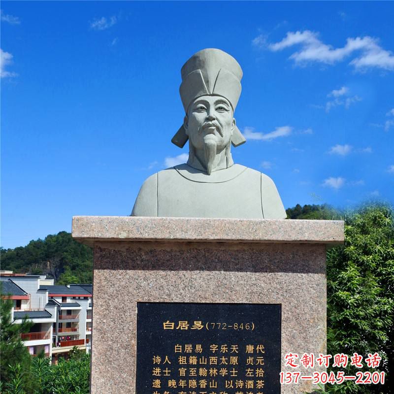 烟台景区公园历史名人唐代现实主义诗人白居易石雕头像